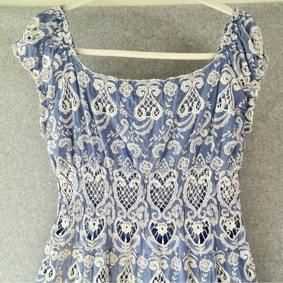 Payal Jain Mira Cotton Embroidered Off Shoulder Milkmaid Midi Dress 10 #AQ - Picture 9 of 13